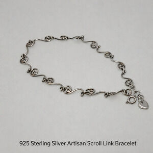 925 Sterling Silver Artisan Scroll Link Bracelet